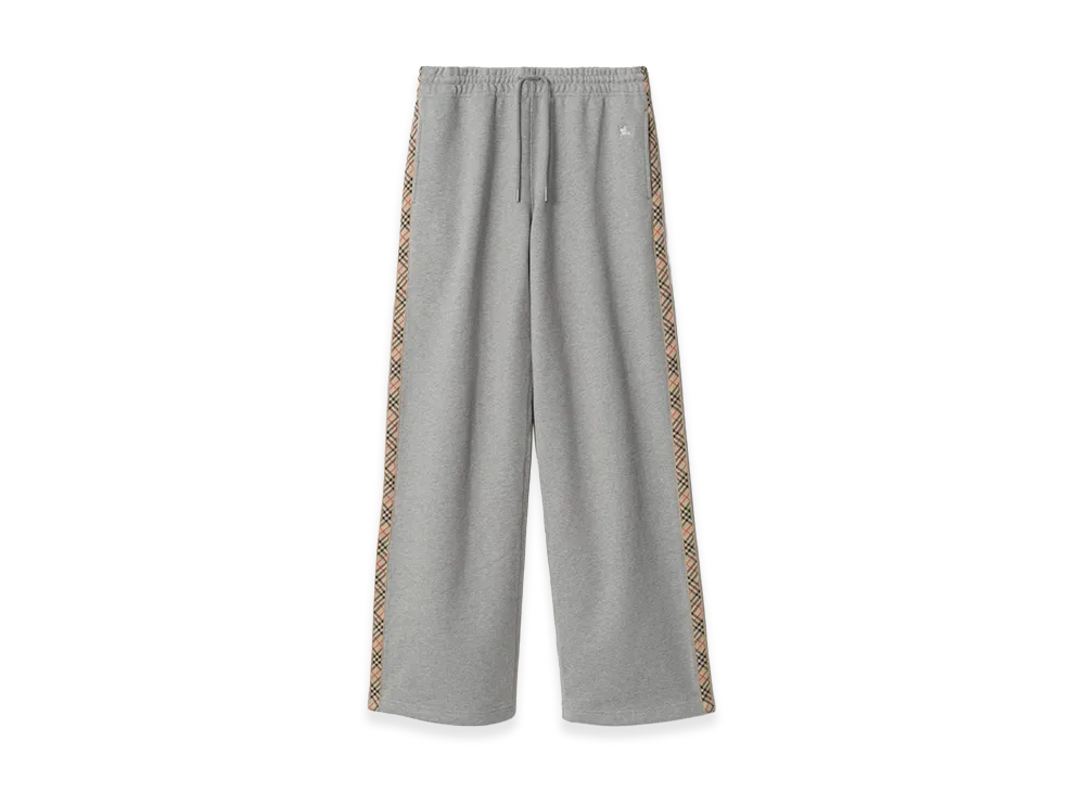 Burberry Women's Check Trim Cotton Track Pants "Pale Grey Melange"