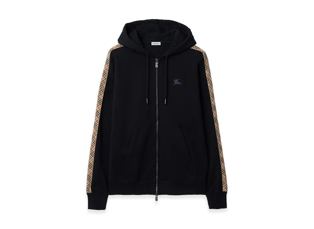 Burberry Check Trim Cotton Zip Hoodie "Navy"