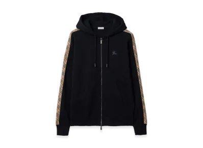 Burberry Check Trim Cotton Zip Hoodie "Navy"