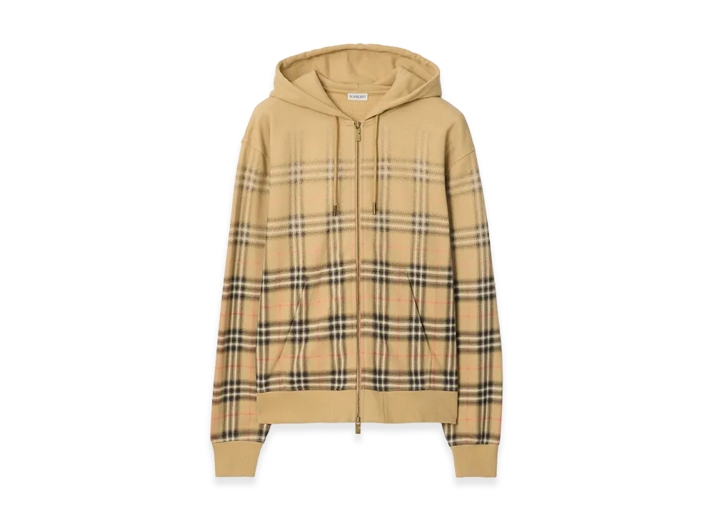 Burberry Gradient Check Cotton Zip Hoodie "Sand Beige"