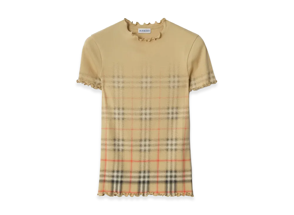 Burberry Women's Gradient Check Stretch Cotton Top "Sand Beige"