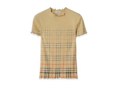Burberry Women's Gradient Check Stretch Cotton Top "Sand Beige"