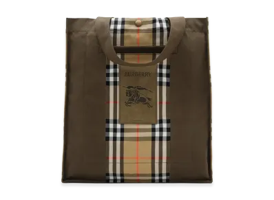 Burberry Check Trench Tote "Military Green/Sand Beige"
