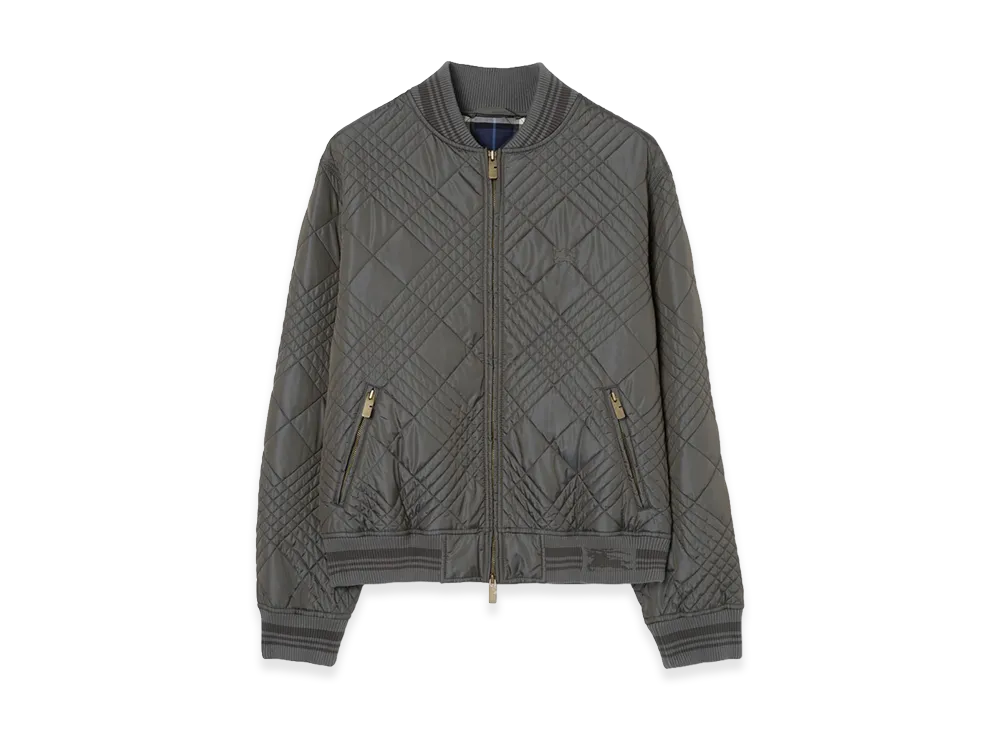 Burberry Micro Check Stitch Lakewood Bomber Jacket "Stonewash Grey"