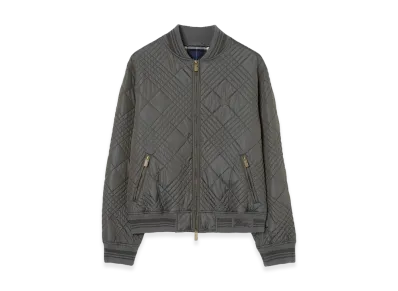 Burberry Micro Check Stitch Lakewood Bomber Jacket "Stonewash Grey"