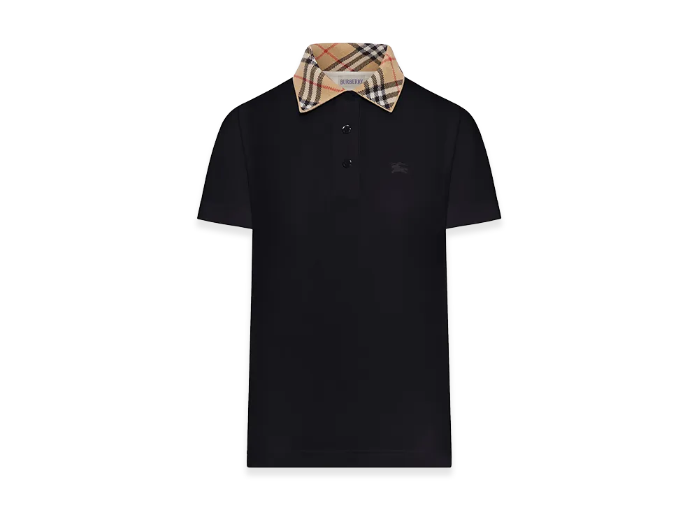 Burberry Women's Cotton Polo Shirt With Check Collar "Black"