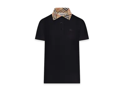 Burberry Women's Cotton Polo Shirt With Check Collar "Black"