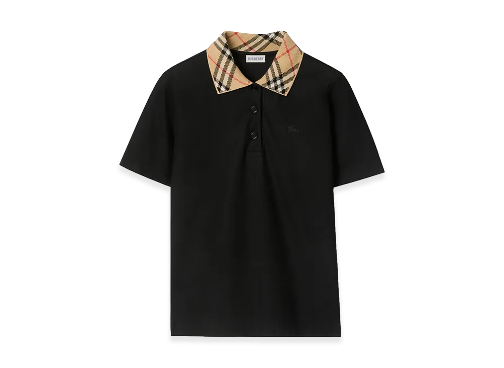 Burberry Women's Check Collar Cotton Polo Shirt "Black"