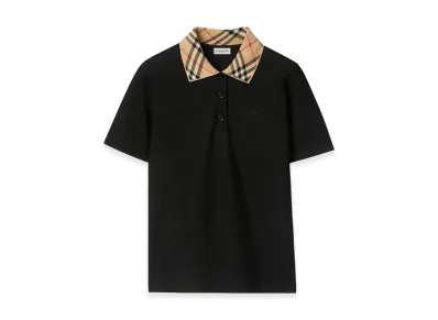 Burberry Women's Check Collar Cotton Polo Shirt "Black"