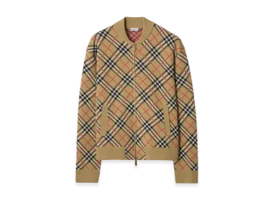 Burberry Check Cotton Wool Bomber Jacket "Sand Beige"