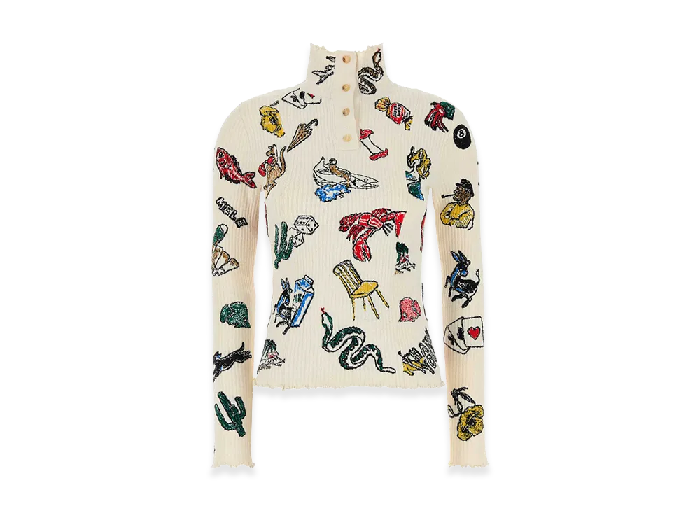 Bottega Veneta Women's Embroidered Stretch Wool Blend Sweater "Multicolor"