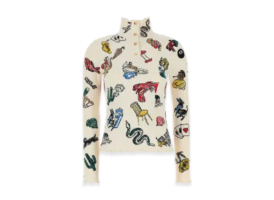 Bottega Veneta Women's Embroidered Stretch Wool Blend Sweater "Multicolor"