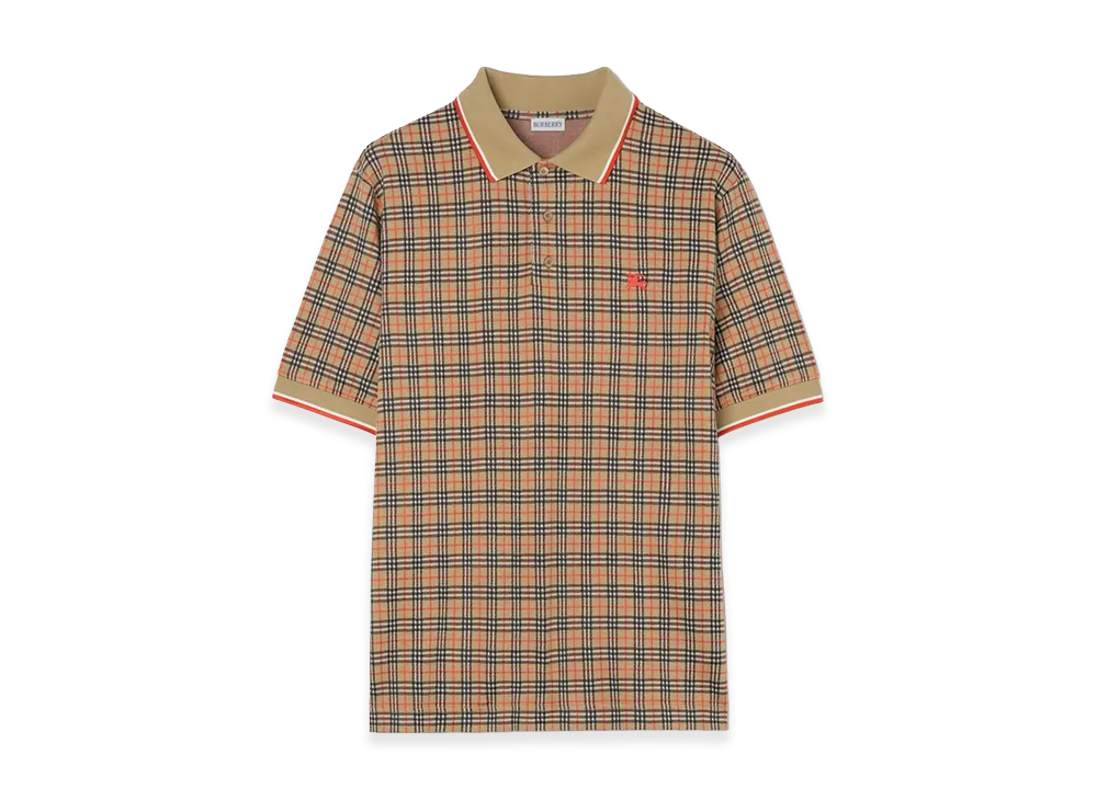 Burberry Check Cotton Blend Polo Shirt "Sand Beige"