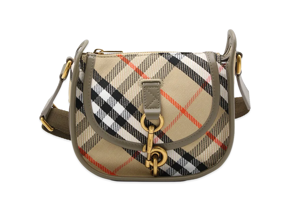 Burberry Women's Embroidered Canvas Mini Messenger B Clip Crossbody Bag "Beige"