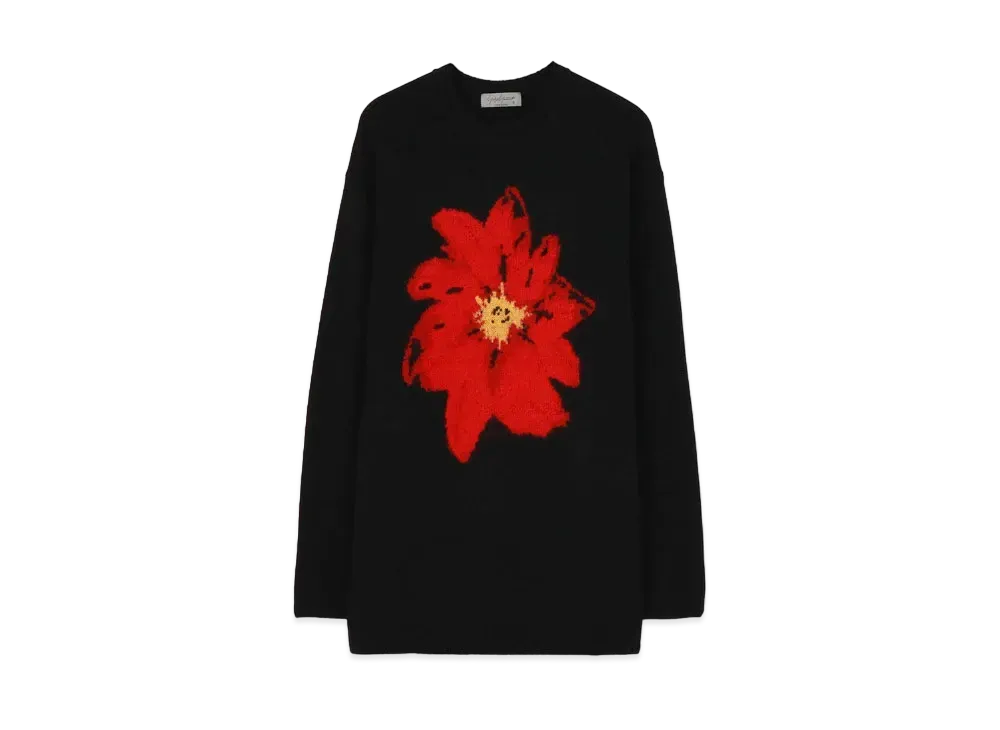 Yohji Yamamoto Pour Homme 7G FLOWER INTERSIA FLORAL ROUND NECK LONG SLEEVES "Red"