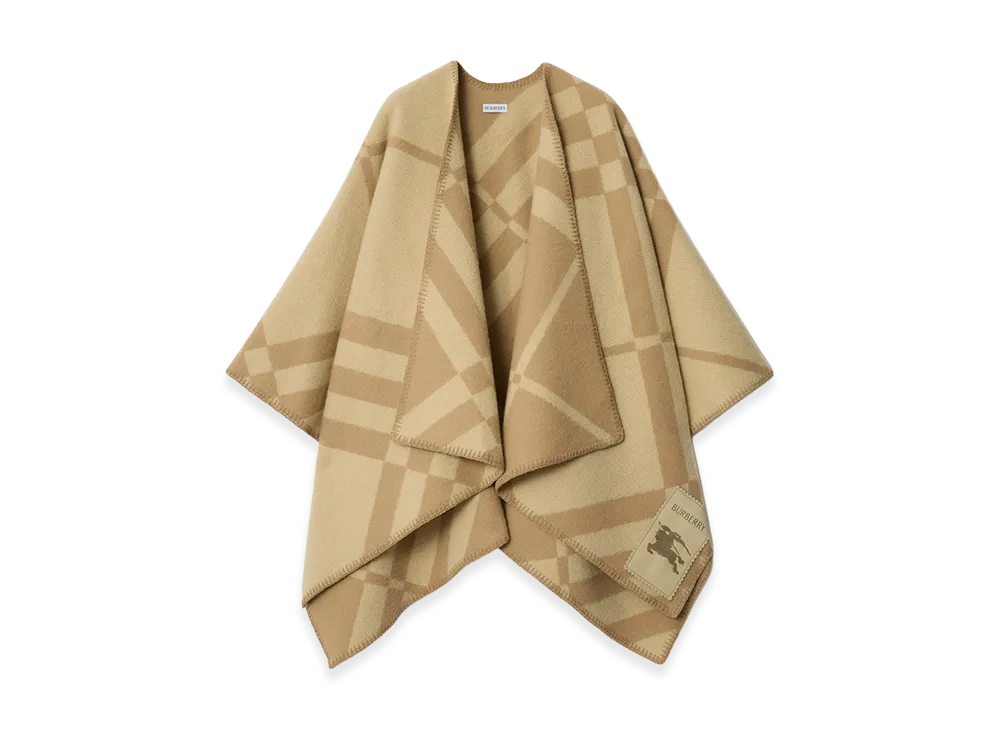 Burberry Women's Check Wool Cashmere Cape "Sand Beige"