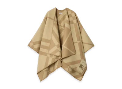 Burberry Women's Check Wool Cashmere Cape "Sand Beige"