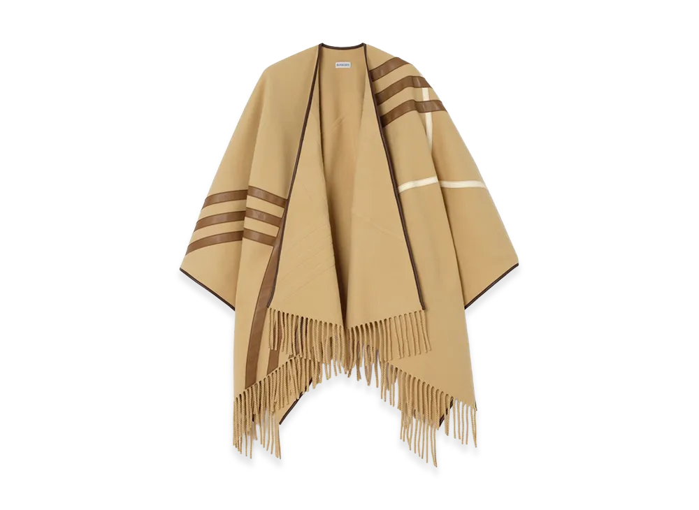 Burberry Women's Leather Trim Cashmere Cape "Sand Beige"