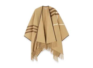Burberry Women's Leather Trim Cashmere Cape "Sand Beige"
