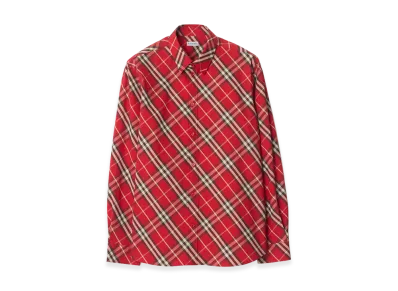 Burberry Relaxed Fit Check Cotton Shirt "Crayon Red"