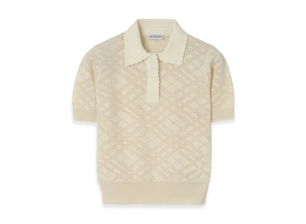 Burberry Women's Check Wool Silk Polo Shirt "Ceramic White"