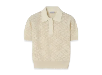 Burberry Women's Check Wool Silk Polo Shirt "Ceramic White"