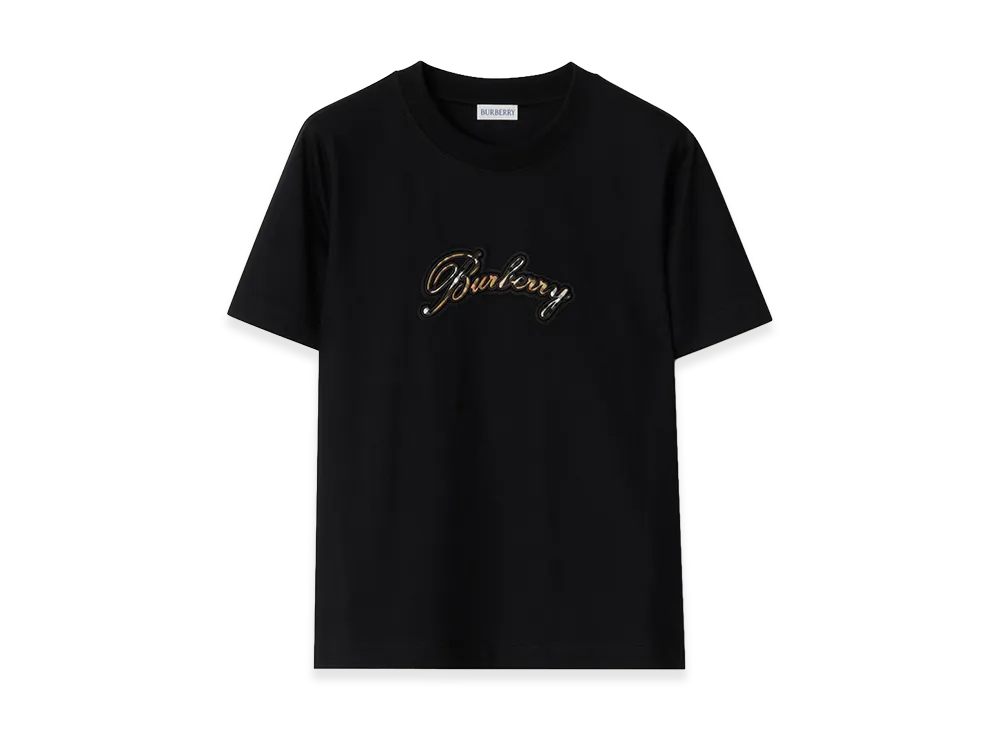 Burberry Women's Check Cursive Logo Cotton Tee "Black"