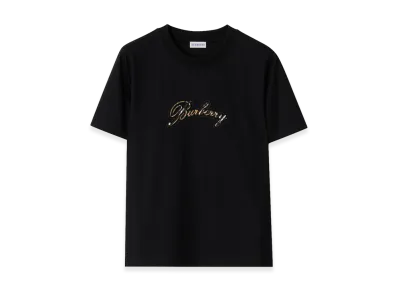 Burberry Women's Check Cursive Logo Cotton Tee "Black"