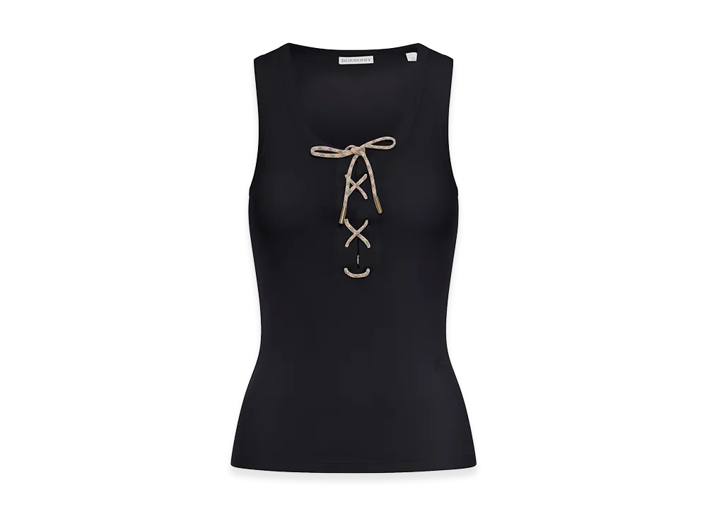 Burberry Women's Cotton Blend Tank Top With Checked Finishes "Black"