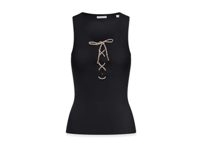 Burberry Women's Cotton Blend Tank Top With Checked Finishes "Black"