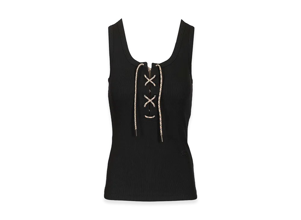 Burberry Women's Cotton Blend Tank Top With Checked Finishes "Black"