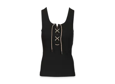 Burberry Women's Cotton Blend Tank Top With Checked Finishes "Black"
