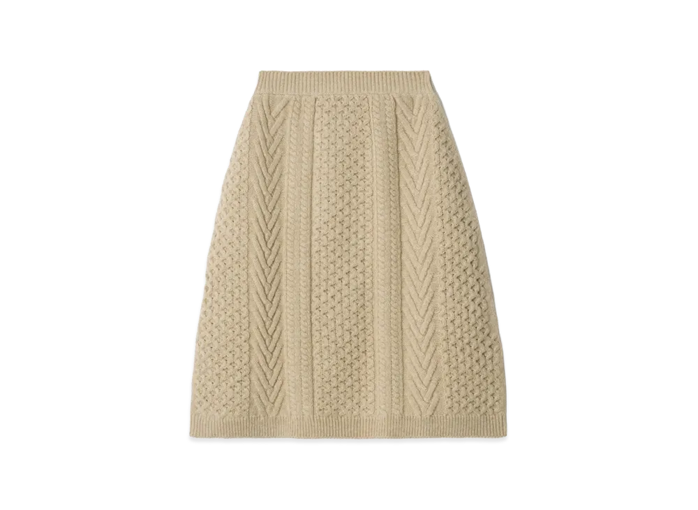 Burberry Women's EKD Aran Knit Wool Skirt "Beige Melange"