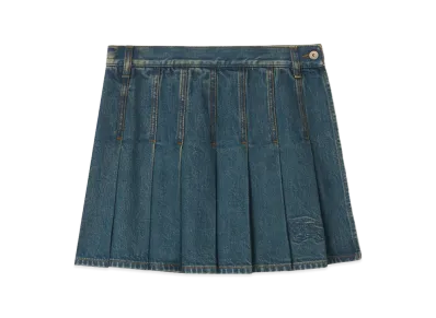 Burberry Women's Pleated Denim Mini Skirt "Mid Blue"