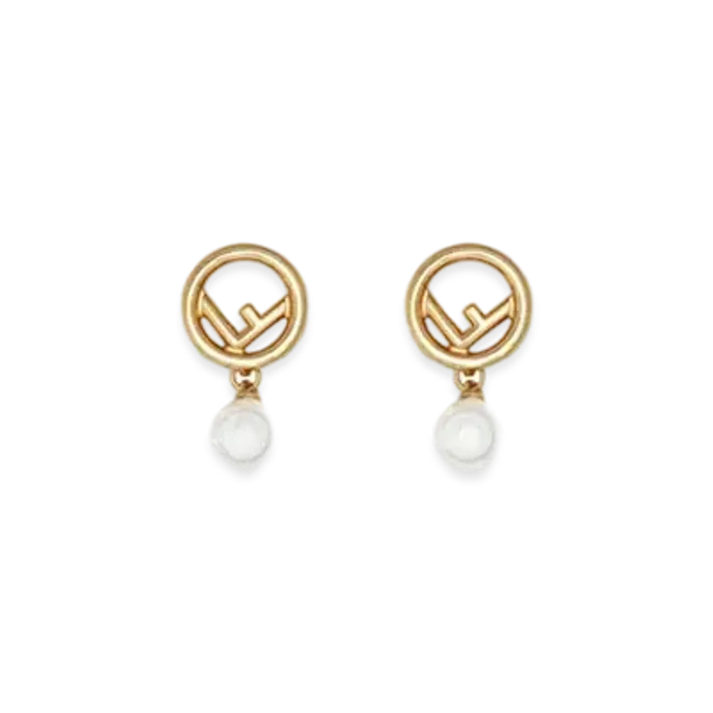 FENDI F Is Fendi Earrings White Pearl "Gold"
