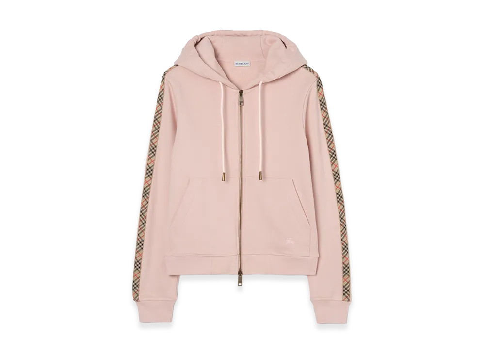 Burberry Women's Check Trim Cotton Zip Hoodie "Bouquet Pink"