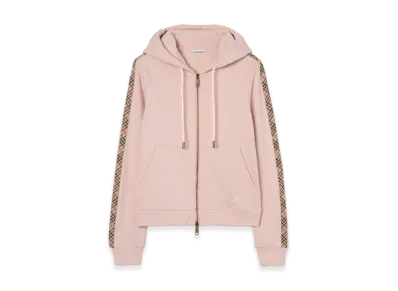 Burberry Women's Check Trim Cotton Zip Hoodie "Bouquet Pink"