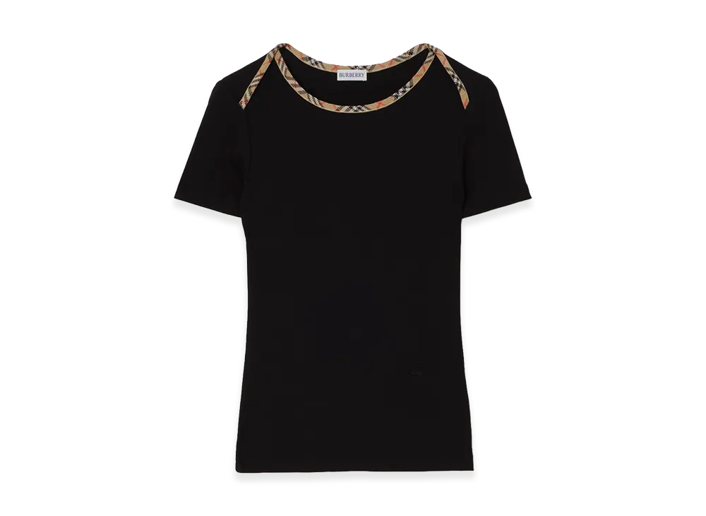 Burberry Women's Check Trim Stretch Cotton Tee "Black"