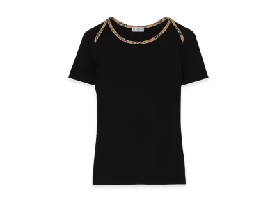 Burberry Women's Check Trim Stretch Cotton Tee "Black"
