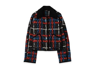 Burberry Women's Cropped Belt Check Quilted Floriston Jacket "Petrol Blue"