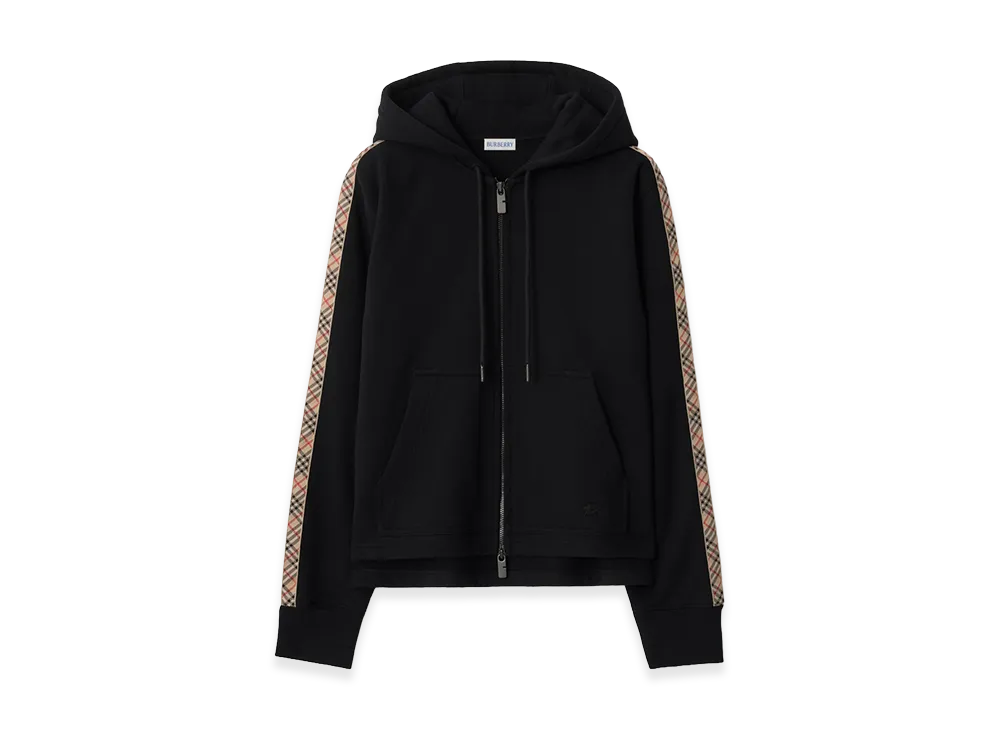Burberry Women's Check Trim Cotton Zip Hoodie "Black"
