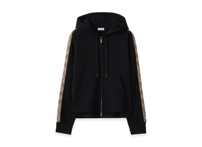 Burberry Women's Check Trim Cotton Zip Hoodie "Black"