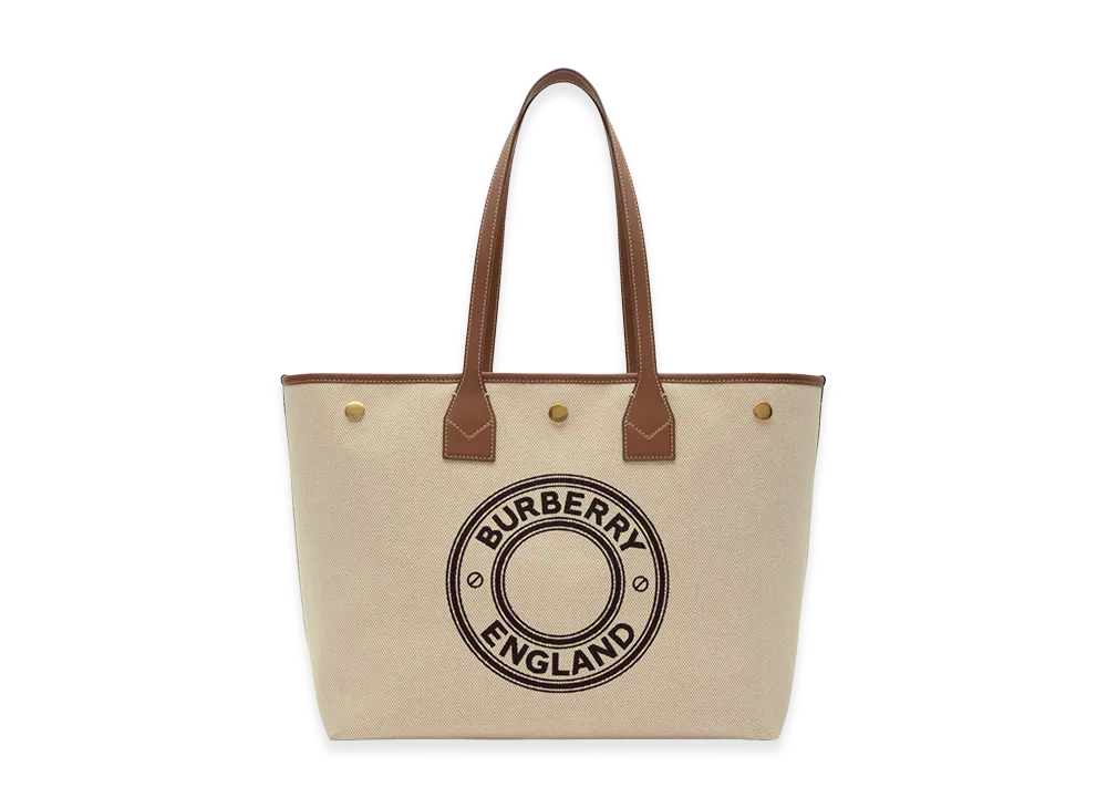 Burberry Women's Medium Logo Graphic Canvas Tote "Dark Wheat"