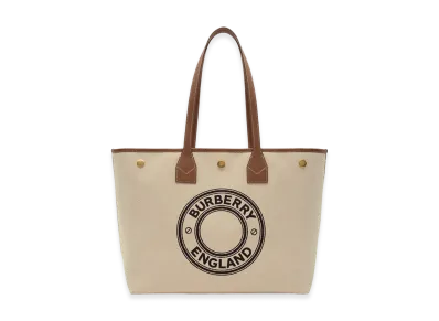 Burberry Women's Medium Logo Graphic Canvas Tote "Dark Wheat"
