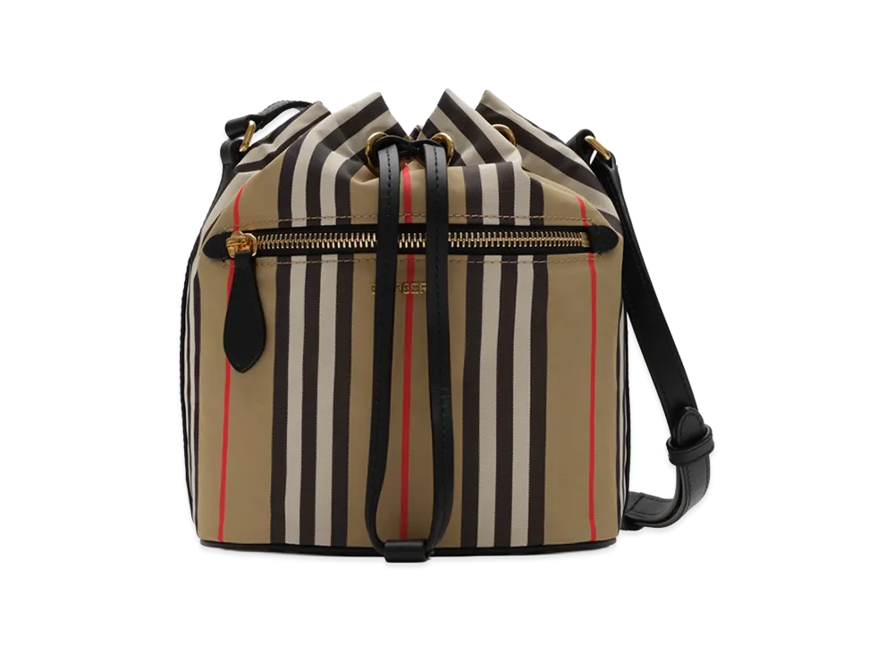 Burberry Women's Icon Stripe Nylon Drawstring Pouch "Archive Beige"