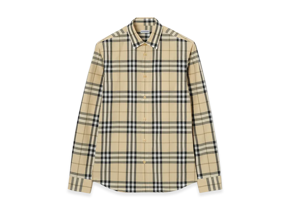Burberry Slim Fit Check Cotton Shirt "Grain Beige"