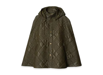 Burberry Women's Micro Check Stitch Nylon Blend Cape "Marsh Green"