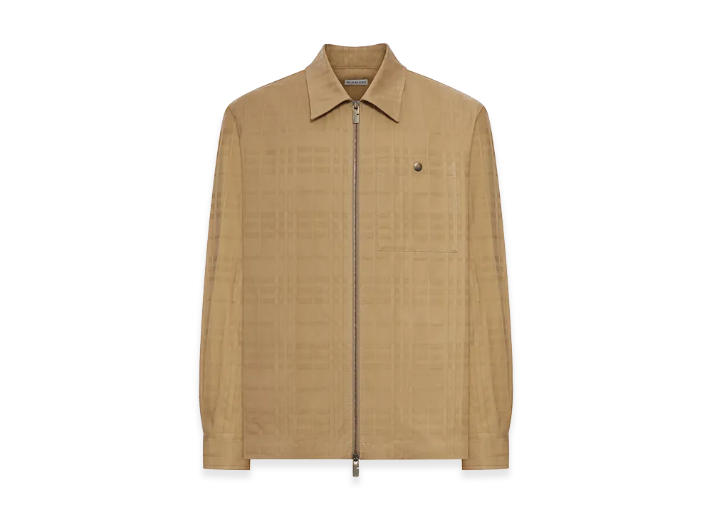 Burberry Check Cotton Zip-Up Shirt "Beige"