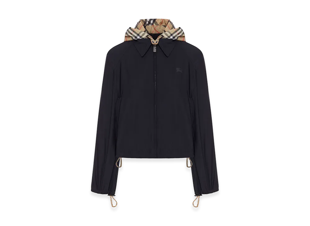 Burberry Women's Crop Jacket With Hood And Check Details "Black"
