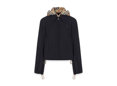 Burberry Women's Crop Jacket With Hood And Check Details "Black"